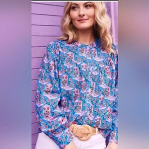 Printfresh Rhinestone Cowgirl - Birdie Blouse - Blue Jean - S